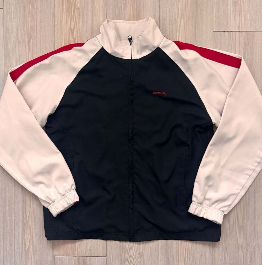 Vintage 90’s Reebok Track Jacket Size M Black White Red Full Zip